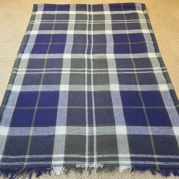 NWOT Barbour Linen/Cotton Plaid Scarf Lightweight Preppy - Picture 7 of 12